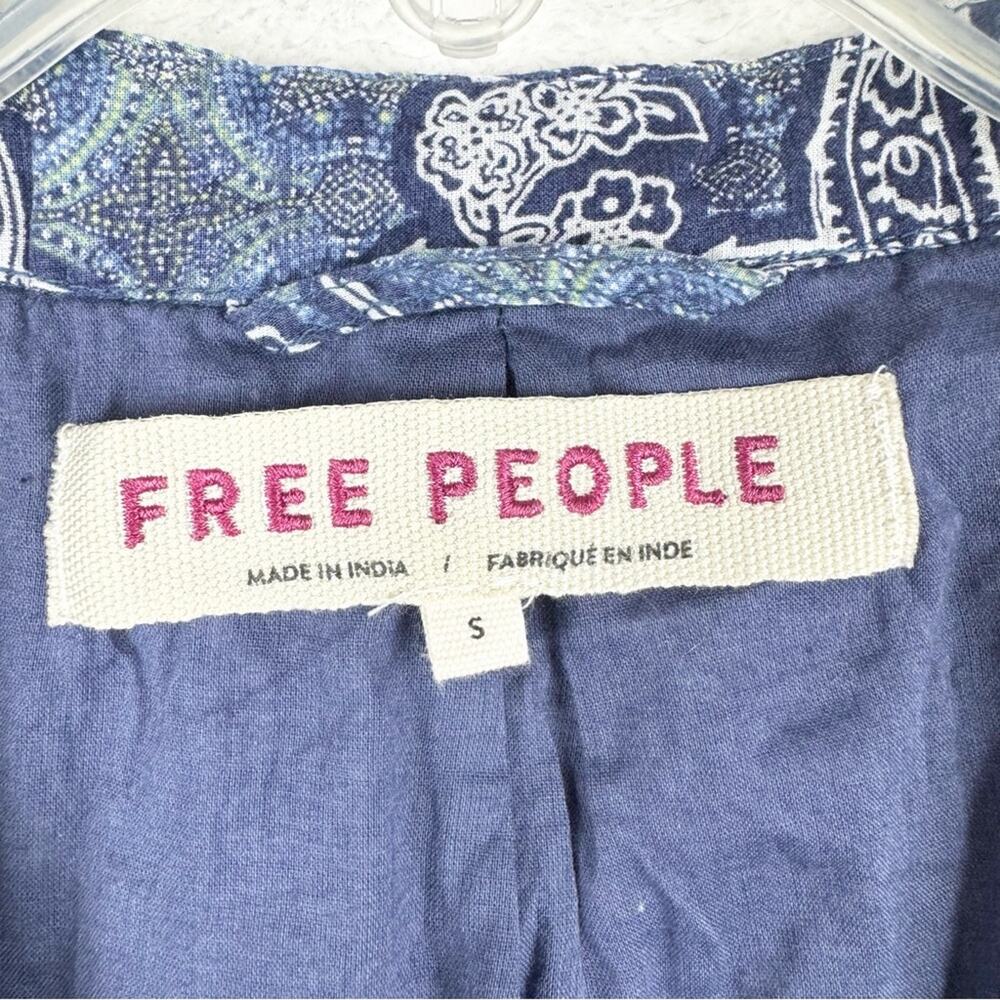 Free People Anissa Bed Jacket Eyelet Lace Tie Front Blue Combo Size S Beach Boho - Picture 12 of 15